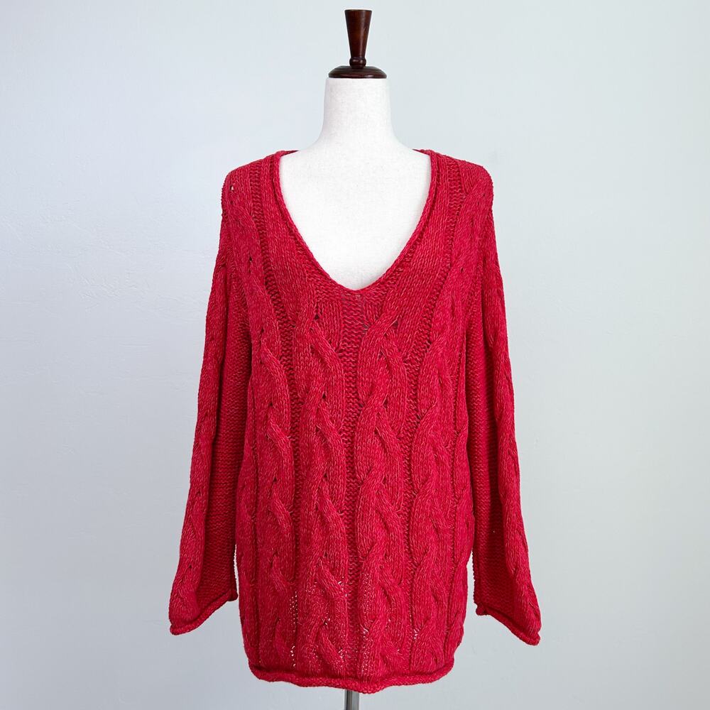 BDG Urban Outfitters Oversized SMALL Red Preppy Cable Knit V-Neck Sweater NWT